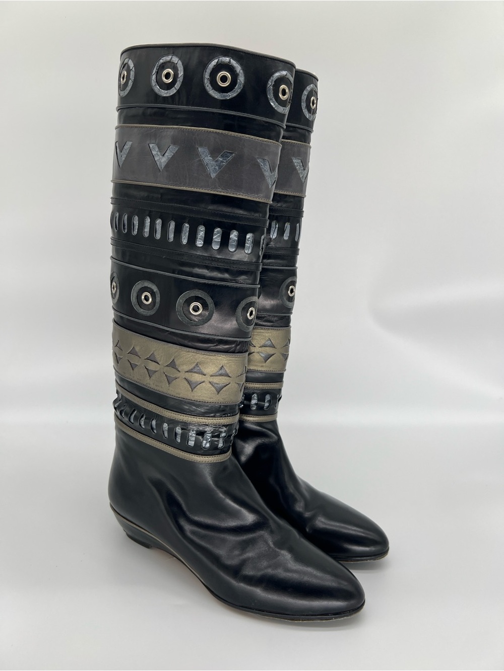 Vintage RARE 80s Ottorino Bossi DesignerEthnic Boots Suede & Leather 7.5